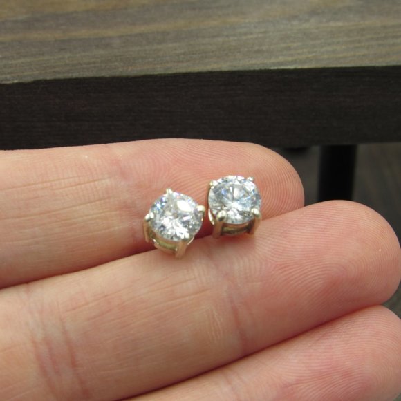 Sterling Rustic Cubic Zirconia Stud Earrings - Picture 2 of 6